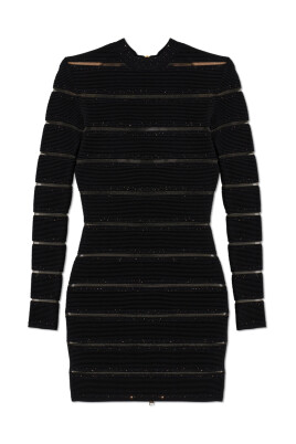 black dress mini formal Balmain Off The Shoulder Knit Mini Dress main image 0