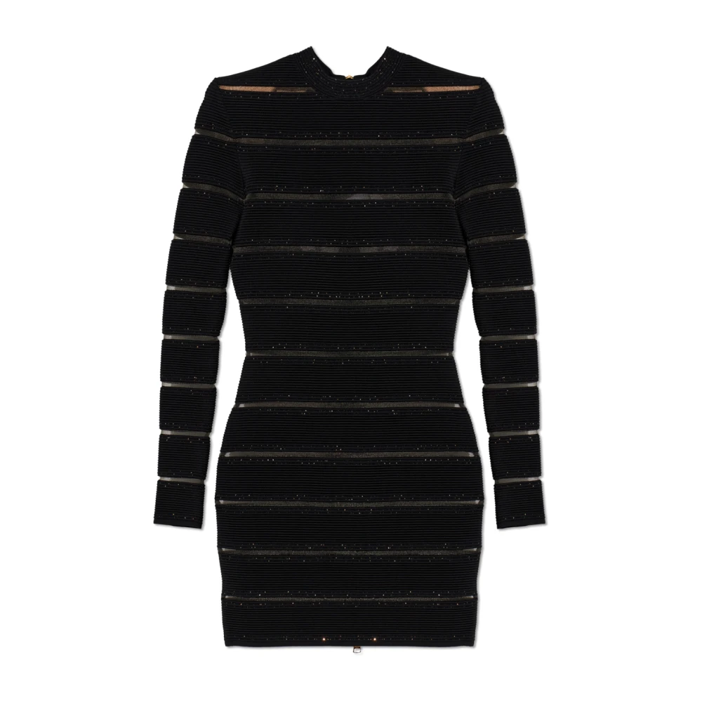 Balmain Black Dress With Shimmering Sequins - Female - Knitted Dresses - Xs - Dresses