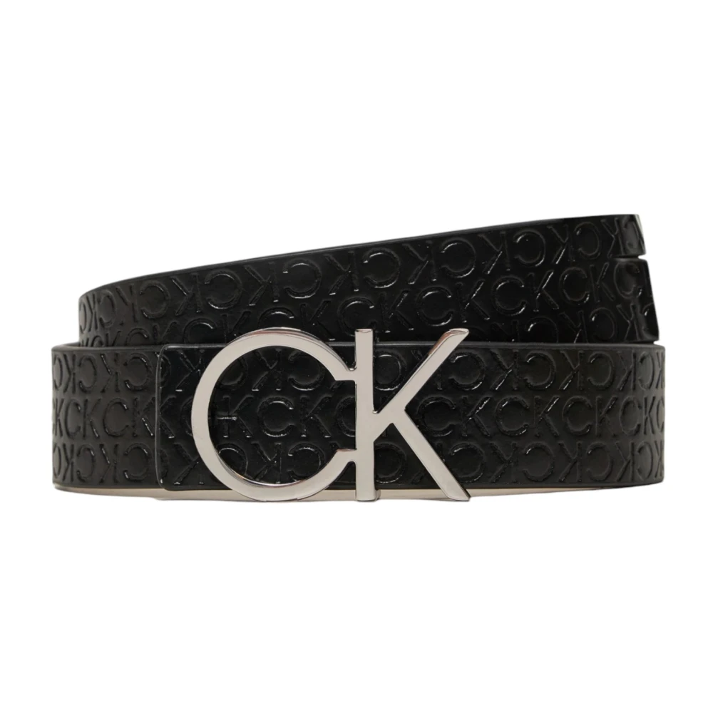 Calvin Klein Zwarte leren riem met unieke gesp Black Dames