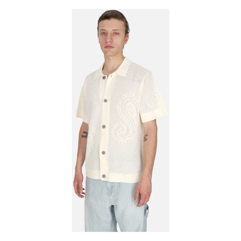 Obey Open Gebreide Korte Mouw Shirt Beige Heren