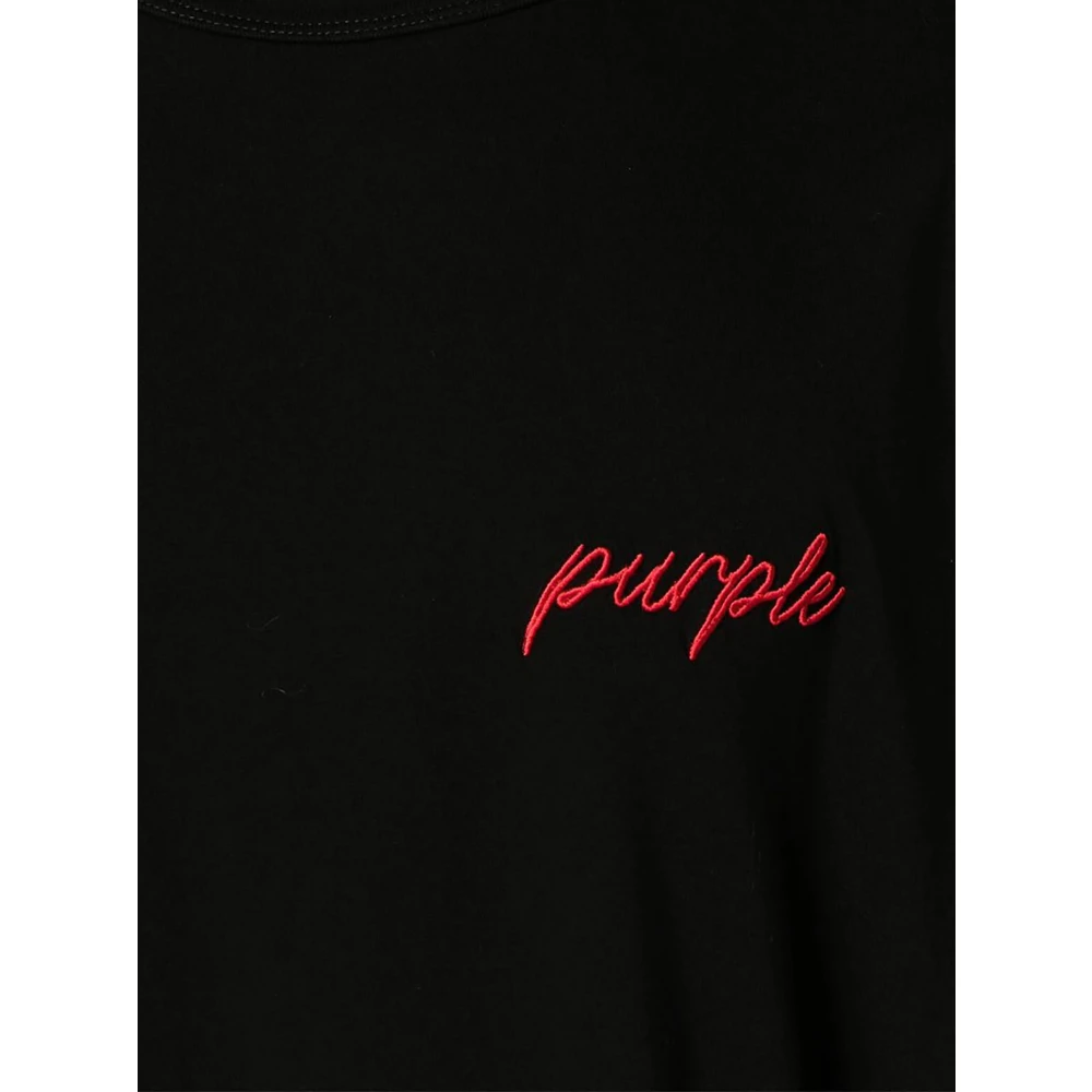 Purple Brand Zwarte katoenen T-shirt met geborduurd logo Black Heren