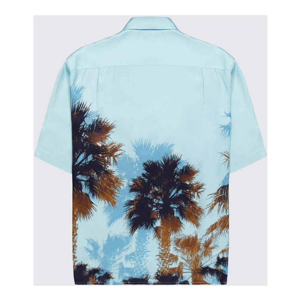 Laneus Turquoise Palmprint Viscose Shirt Blue Heren
