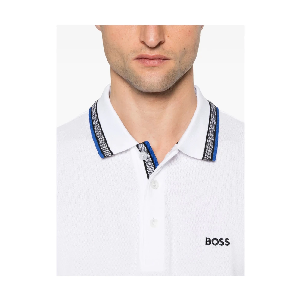 Hugo Boss Witte Geborduurd Logo Streep Sweater White Heren