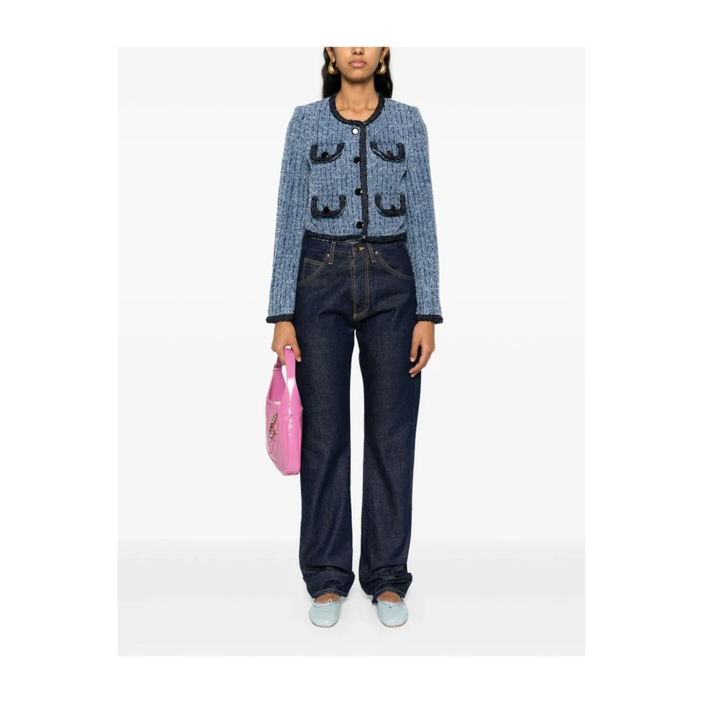 Self Portrait Navy Blauw Gescheurde Denim Korte Jas Blue Dames