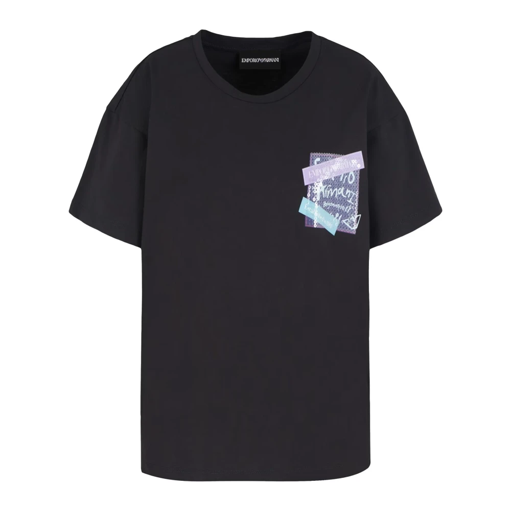 Emporio Armani Zwarte T-shirts en Polos met Paillet Logo Print Black Dames