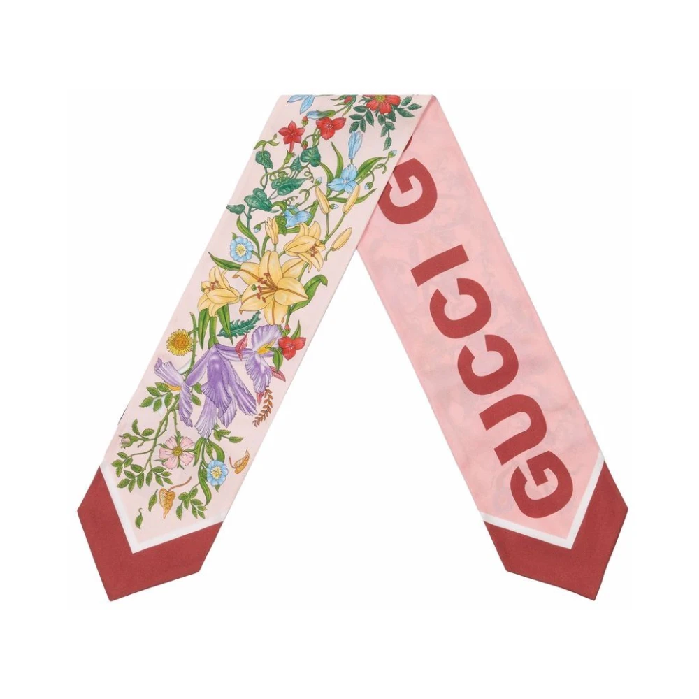 Gucci Zijden sjaal met bloemenpatroon Pink Dames
