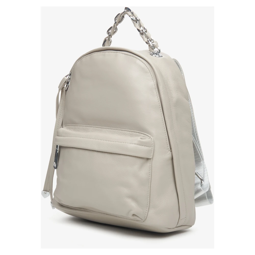 Estro Dames Lichtgrijze Leren Rugzak met Zilveren Details Er00113752 Gray Dames