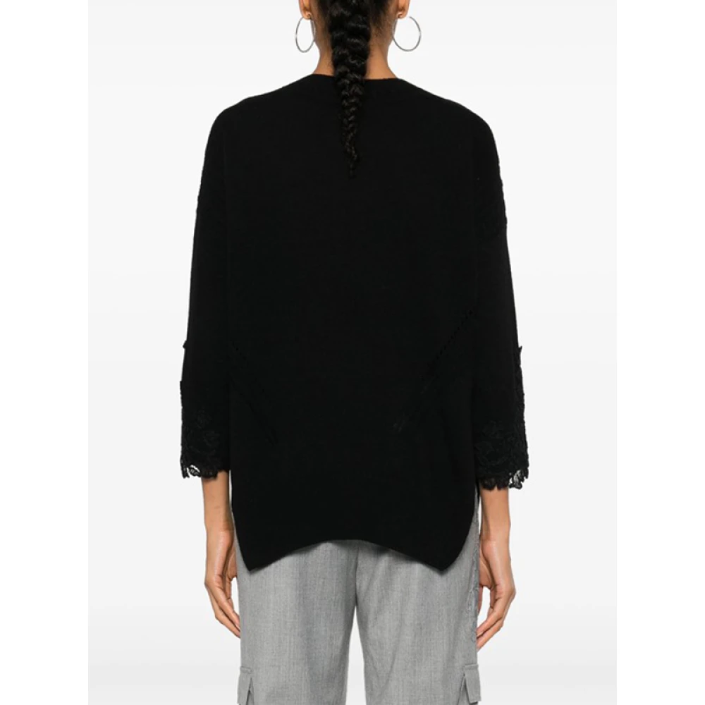 Ermanno Scervino Zwarte Bloemen Kant Top Black Dames
