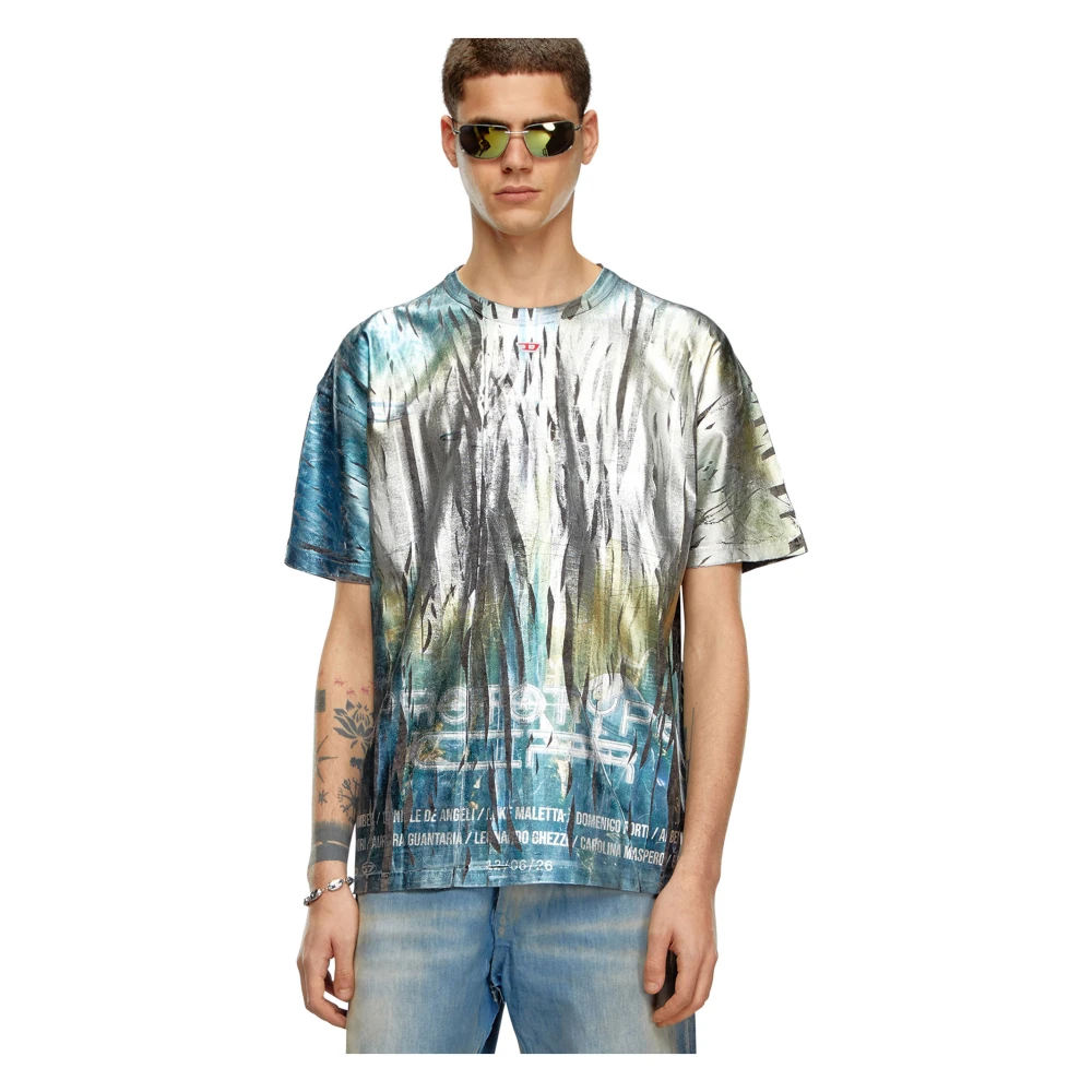 Diesel Gemetalliseerd Print Katoenen T-Shirt Multicolor Heren