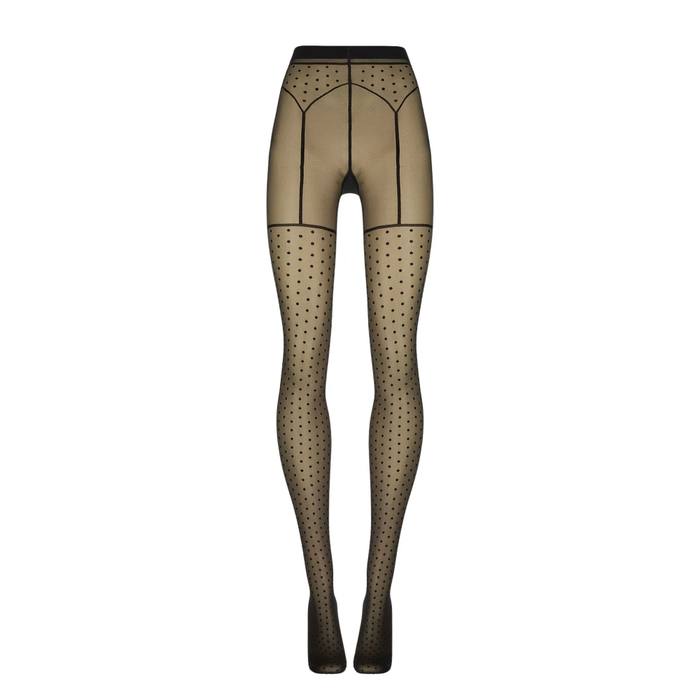 Wolford Kvinno Svart Underkläder Dam, M, Polka-Dot Tights Med Garter-Bälteeffekt