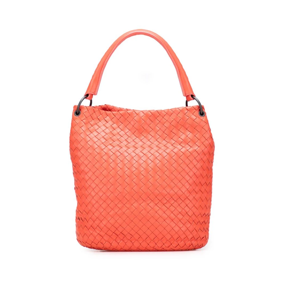 Bottega Veneta Vintage Women's Orange Pre-Owned Woven Leather Bucket Bag