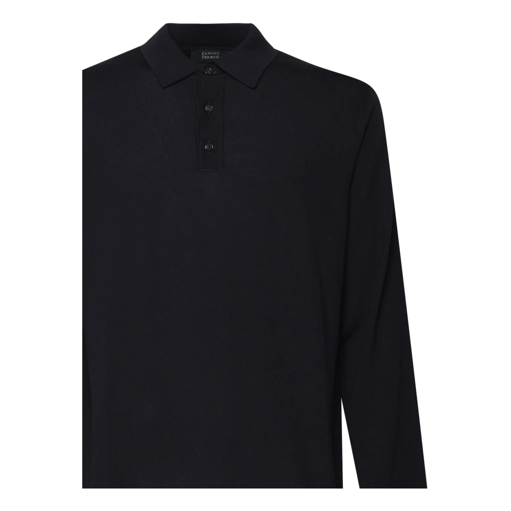 Zanone Blauwe Wollen Gebreide Polo Lange Mouw Blue Heren