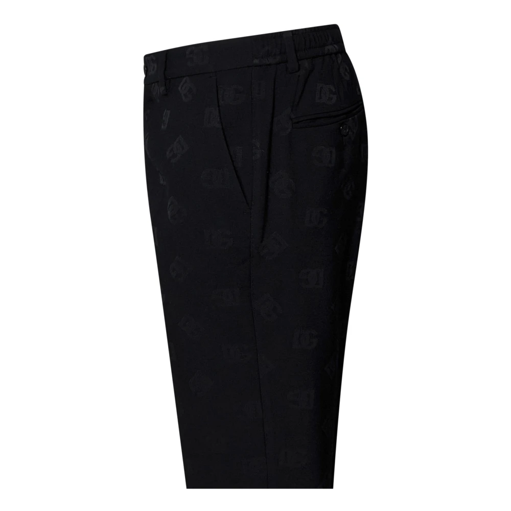Dolce & Gabbana Zwarte Jacquard Logo Regular Fit Broek Black Heren