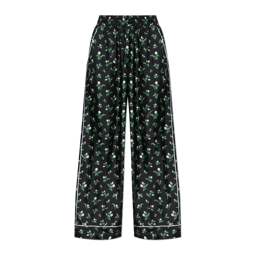 Dolce & Gabbana Vrouw Zwart Broeken Dames, L, Zijden Twill Broek Met Bloemenprint