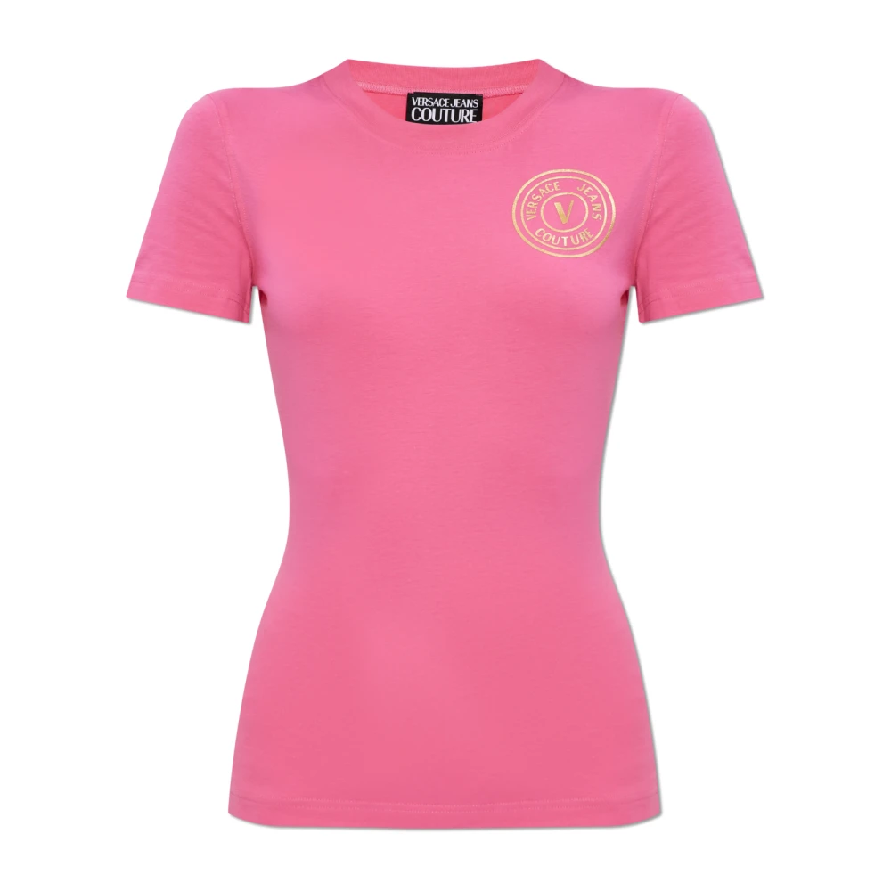 Versace Jeans Couture T-shirt met bedrukt logo Pink Dames