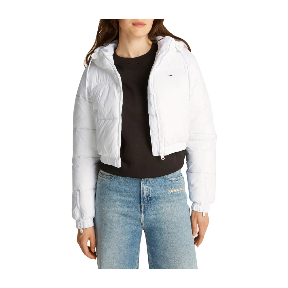 Tommy Jeans Witte Puffer Cropped Hooded Jas White Dames