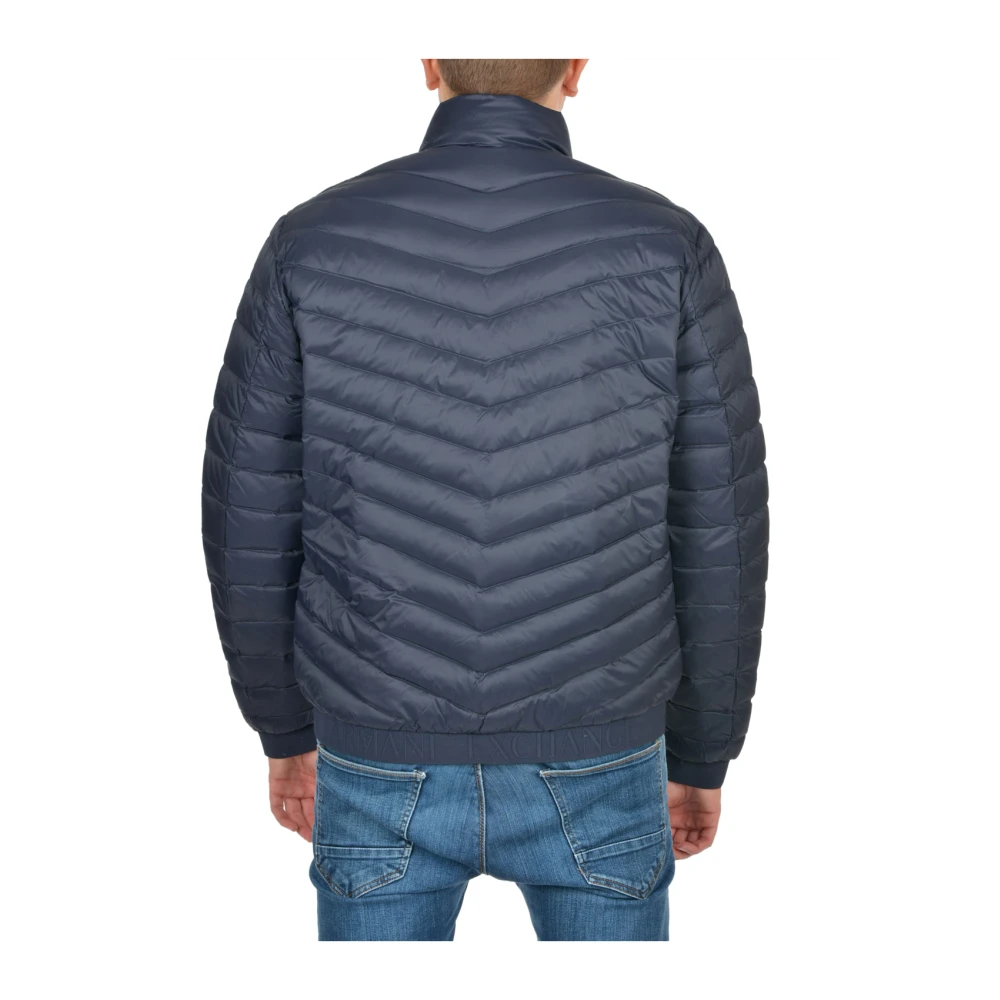 Emporio Armani Blauwe Hoge Nek Logo Pufferjas Blue Heren