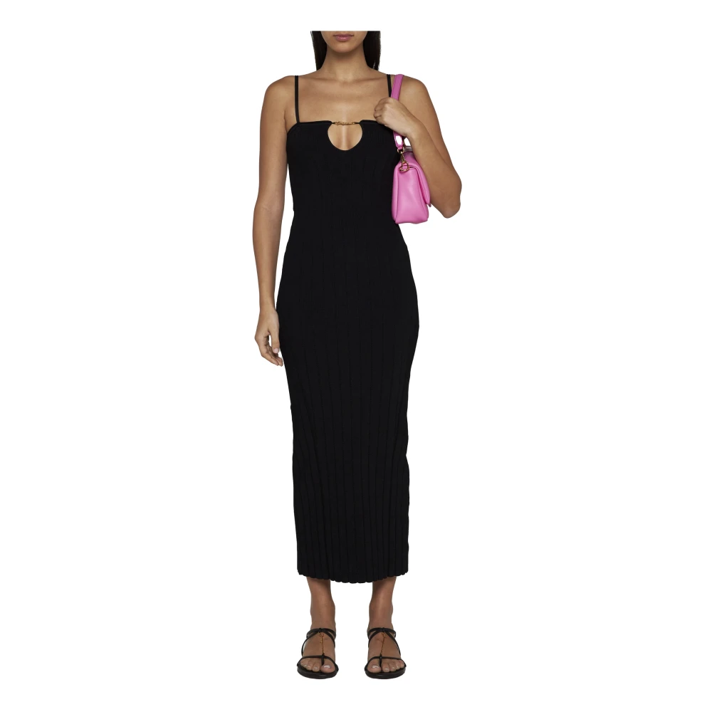Jacquemus Zwarte Geribbelde Gebreide Jurk Black Dames
