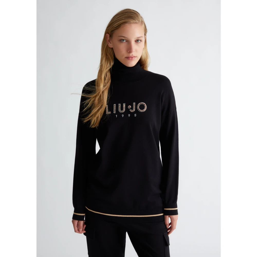 Liu Jo Stijlvol Logo en Strass Sweater Black Dames