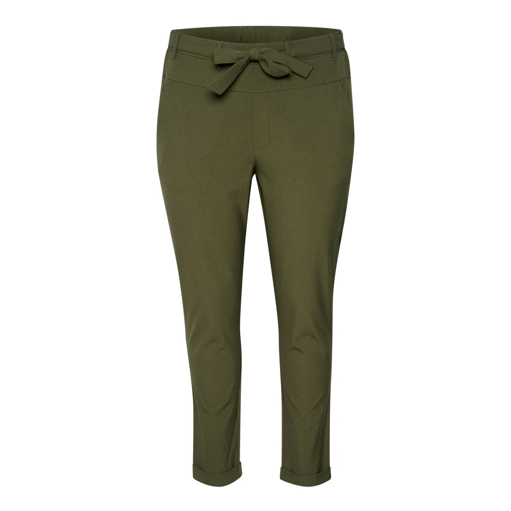 Kaffe Curve Women's Green Elastic Waist Belt Trousers Grape Leaf - 6XL - Trousers