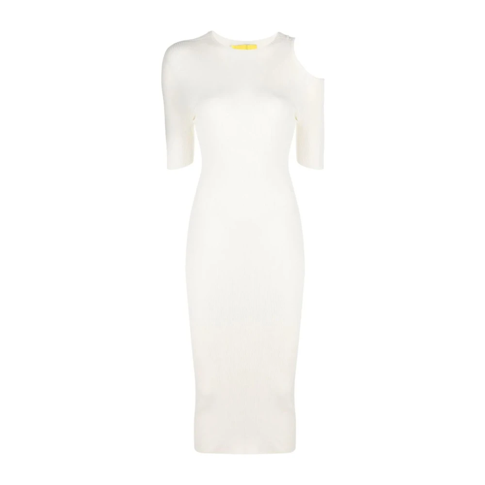 Aeron White Knitted Dresses, Female, L, Beige Ribbed Cut-Out Midi Dress