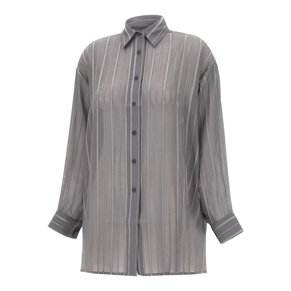 Remain Birger Christensen Grijze Satijnen Streep Oversized Shirt Gray Dames