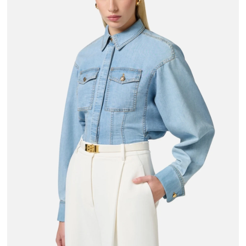 Elisabetta Franchi Denim Peplum Shirt Clear Blue Dames