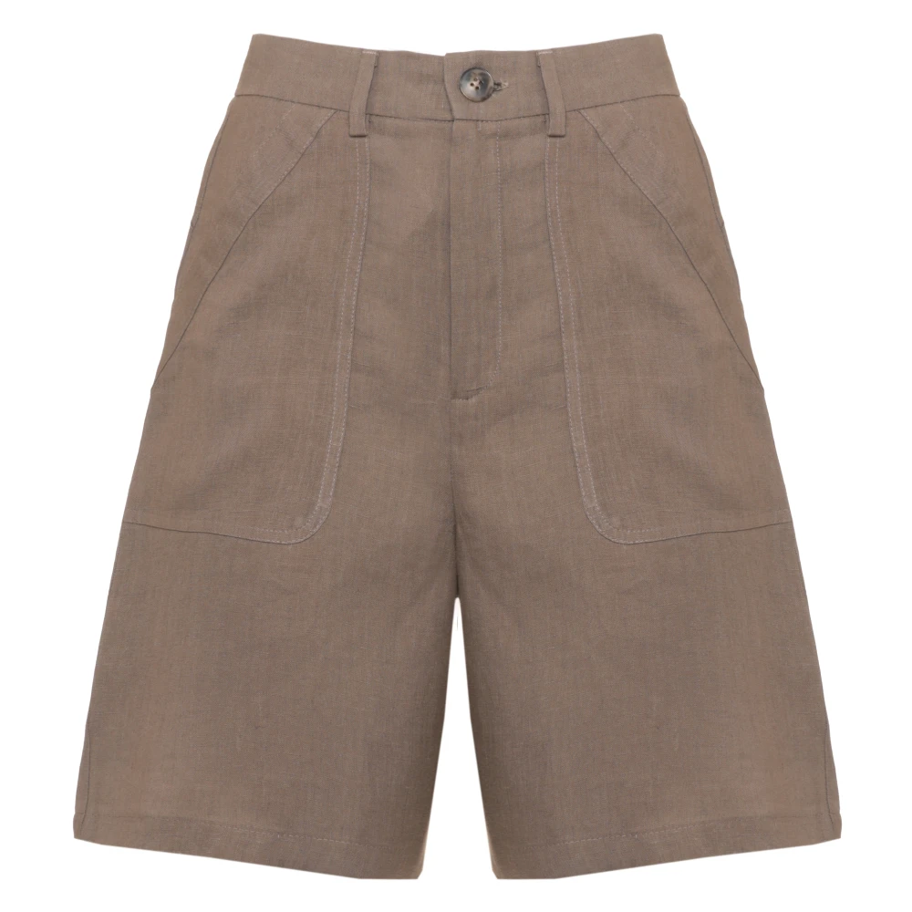 Marella Vrouw Bruin Korte Broeken Dames, Xs, Linnen, Emmadorni Linnen Bermuda Shorts