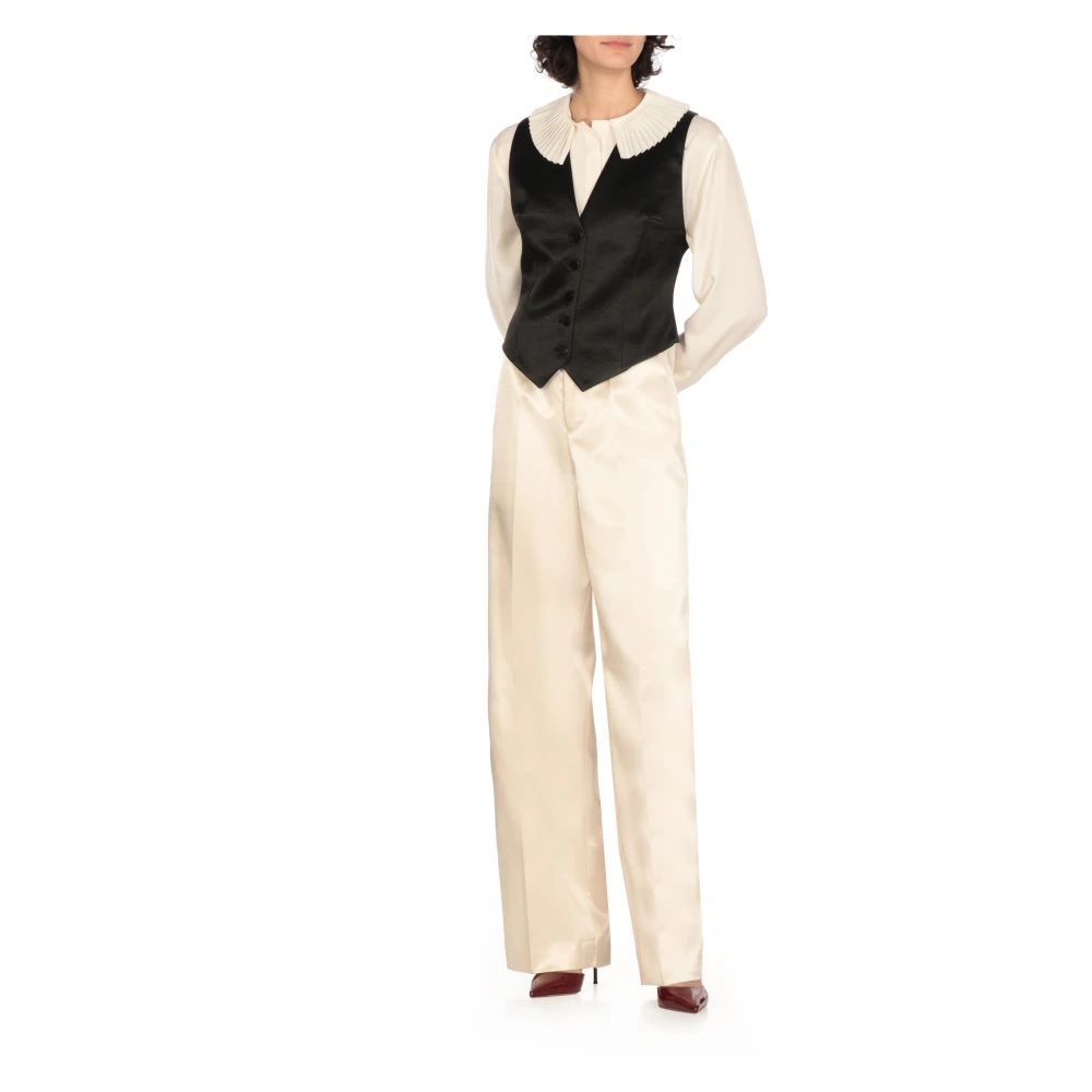 Philosophy di Lorenzo Serafini Ivoor Shirt met Geplooide Kraag en Franjes Beige Dames