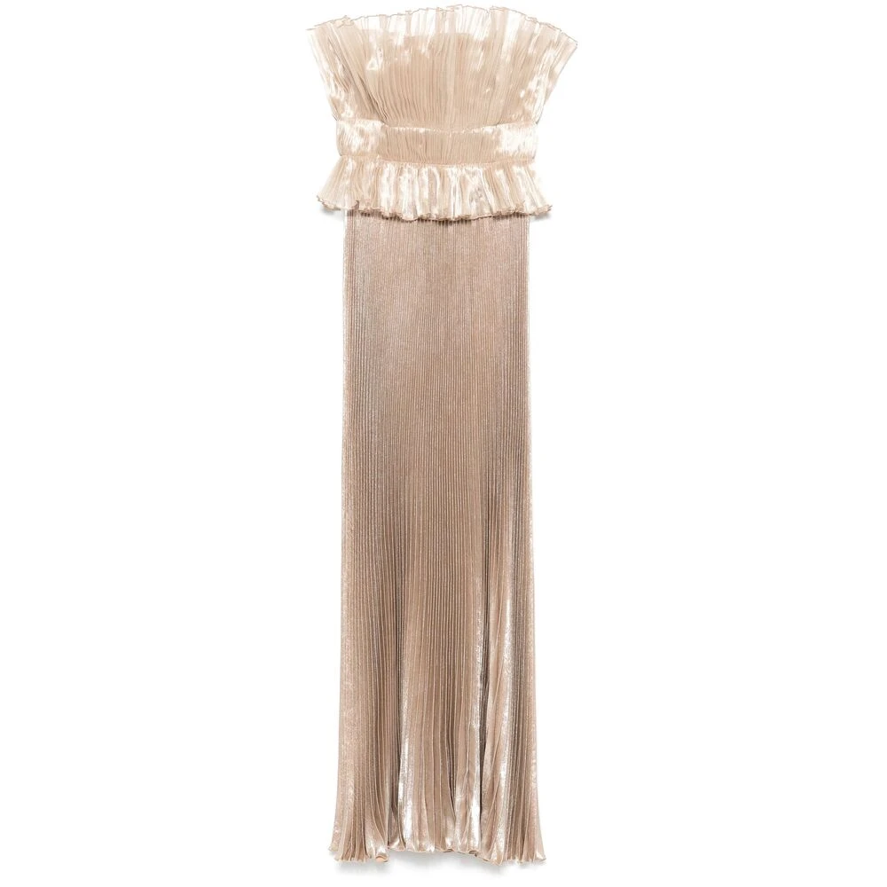 L'idée Metallic Strapless Jurk met Plissé Effect Yellow Dames