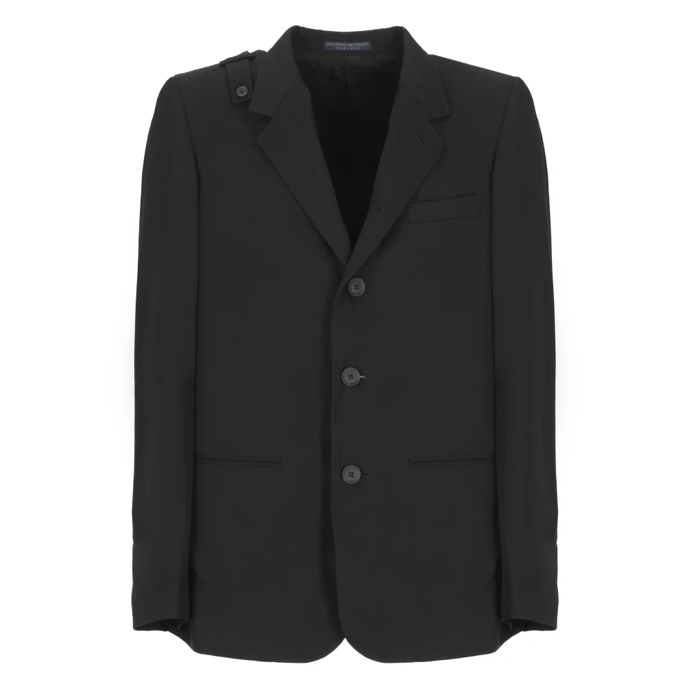 Yohji Yamamoto Zwarte Wollen Jas Peak Revers Black Heren