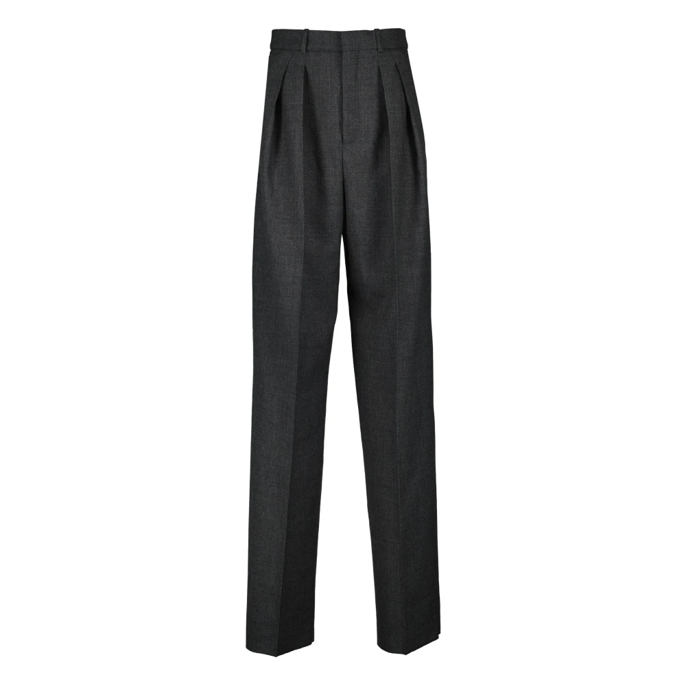 Saint Laurent Women's Gray Straight Trousers, S, Wide Leg Trousers