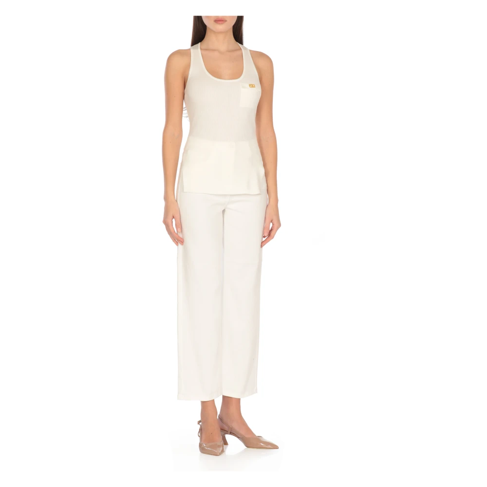 Elisabetta Franchi Ivoor Mouwloze Wijde Hals Top Beige Dames