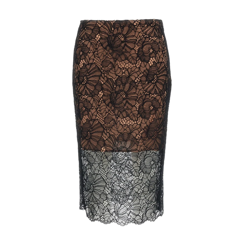 Rotate Birger Christensen Black Lace Midi Pencil Skirt - Female - Midi Skirts - L - Skirts