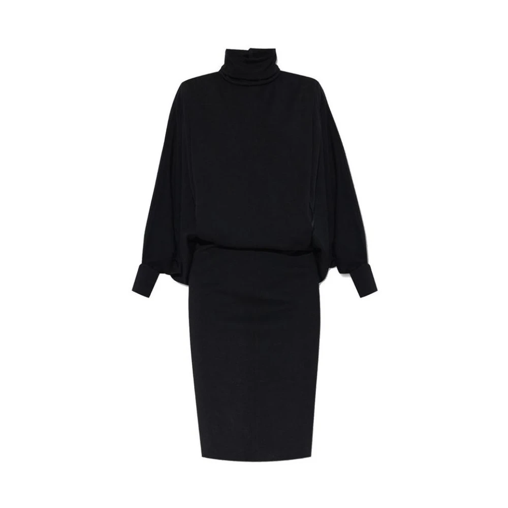 Saint Laurent Women's Black Elegant Wool Dress With Stand-Up Collar