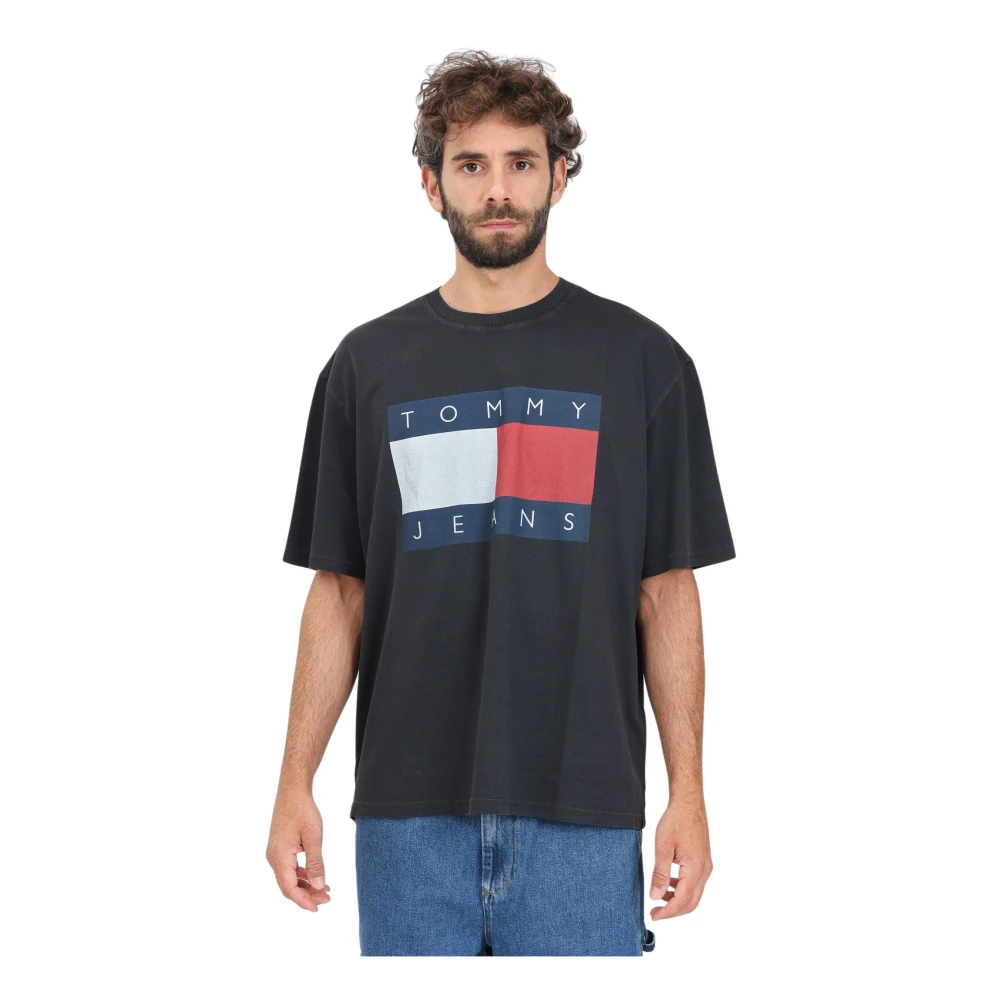 Tommy Jeans Vlag Logo Korte Mouw T-shirt Black Heren