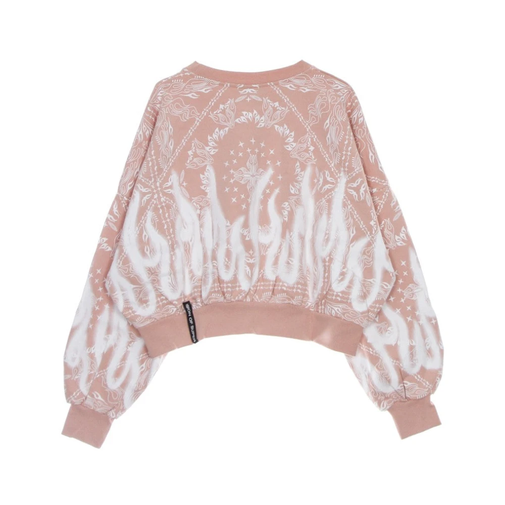 Vision OF Super Bandana Print Crop Hoodie Sweatshirt Pink Dames