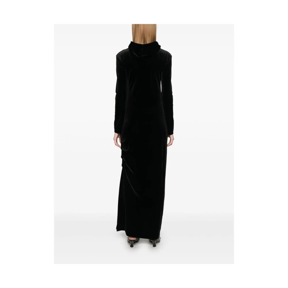 Avavav Zwarte Velours Hoodiejurk met Gerimpelde Details Black Dames