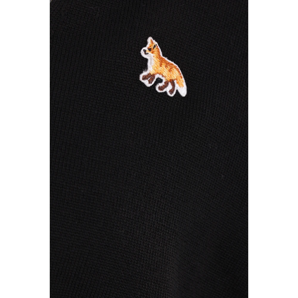 Maison Kitsuné Zwarte Wollen Vest Baby Fox Logo Black Heren