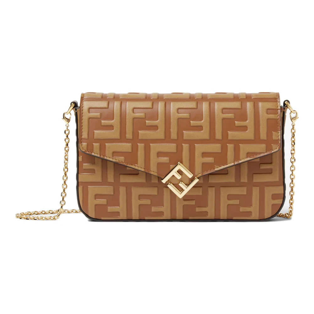 Fendi Women's Brown Cross Body Bags, One Size, Ff Diamonds Wallet On Chain