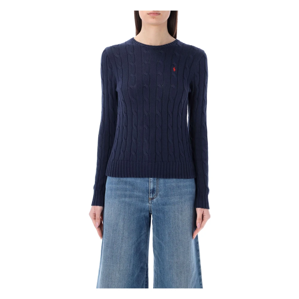 Ralph Lauren Navy Cable-Knit Crewneck Sweater Blue Dames