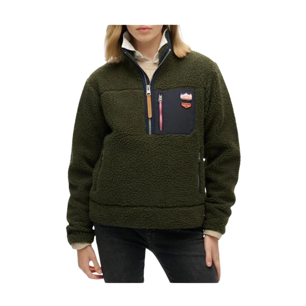 Superdry Women's Green Vintage Retro 1/2 Zip Fleece - Image 3