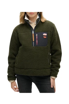 Zip-Up Stickad Tröja med Fickor Fram