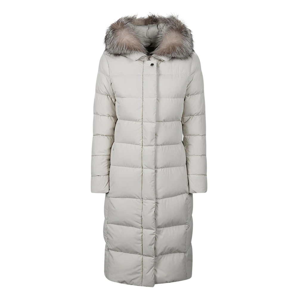 Moorer , Down Coats, Female, Beige, M, Fox Fur Hooded Down Jacket - Image 3