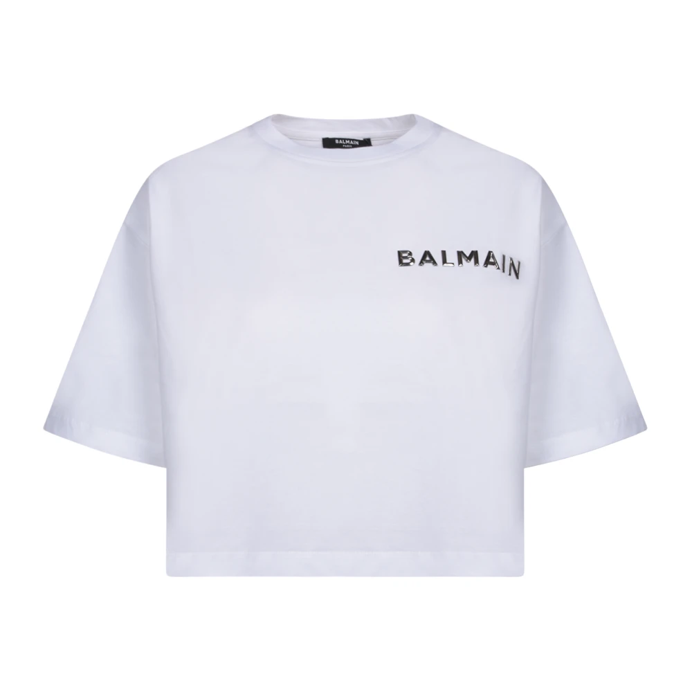 Balmain Vit T-shirt med laminerad logotyp White, Dam