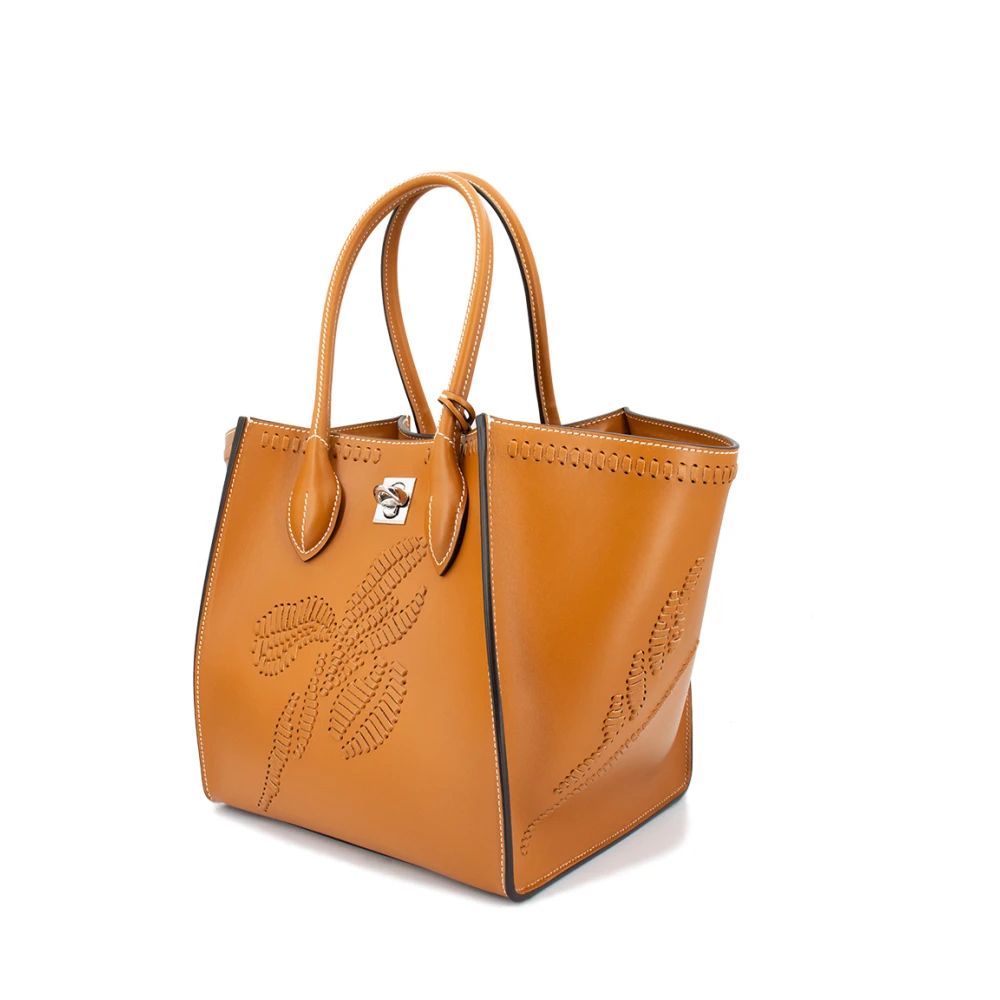 Ermanno Scervino Bloemen Geborduurde Leren Handtas Brown Dames