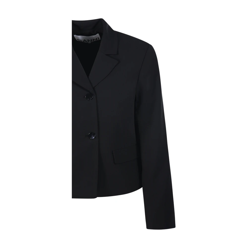 Ganni Zwarte getailleerde blazer in lichte keperstof Black Dames