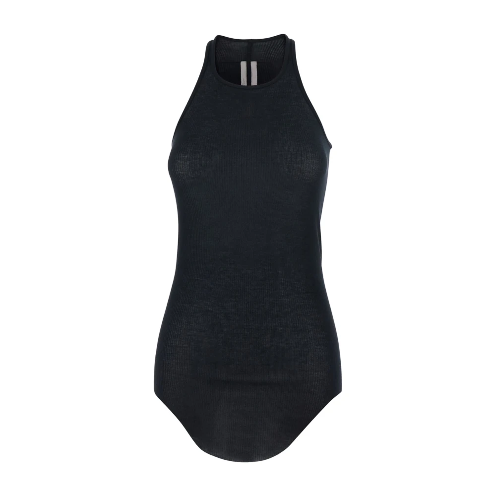 Rick Owens Women's Black U-Neck Ribbed Top - Sleeveless Tops - L - Tops