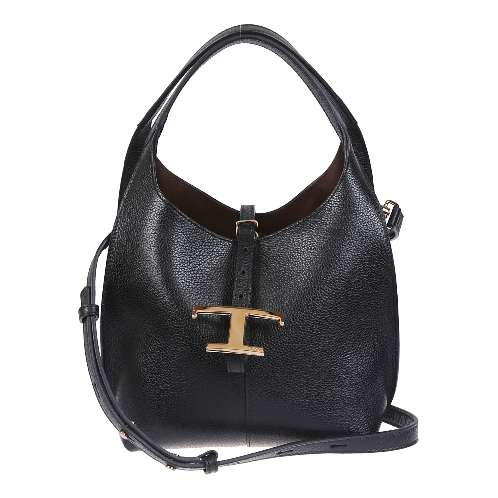 TOD'S Zwarte gehamerde leren tas met T Timeless hanger Black Dames
