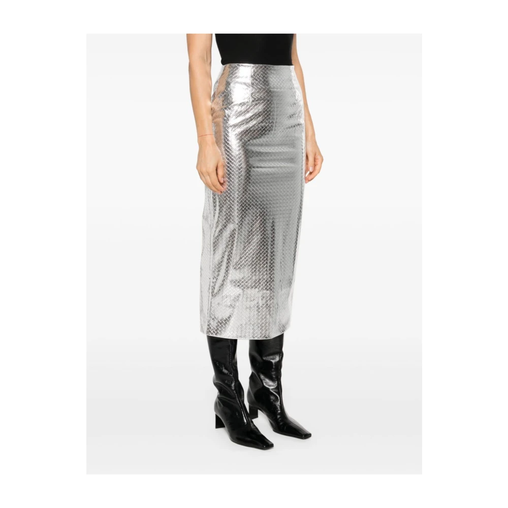 Rotate Birger Christensen Metallic Gevlochten Kokerrok Gray Dames